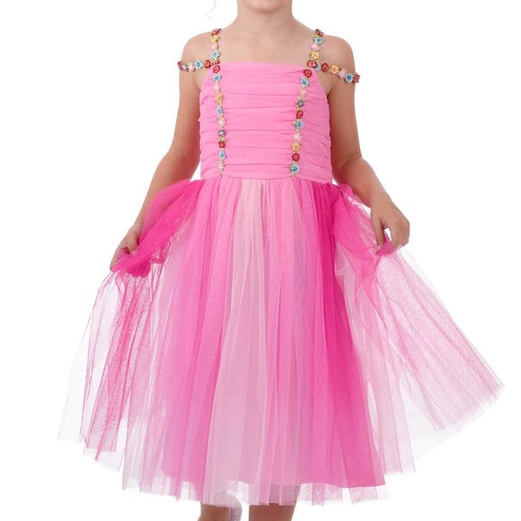 Hannah Banana Princess Tulle Dress Pink Floral Off Shoulder 5 - Picture 1 of 5
